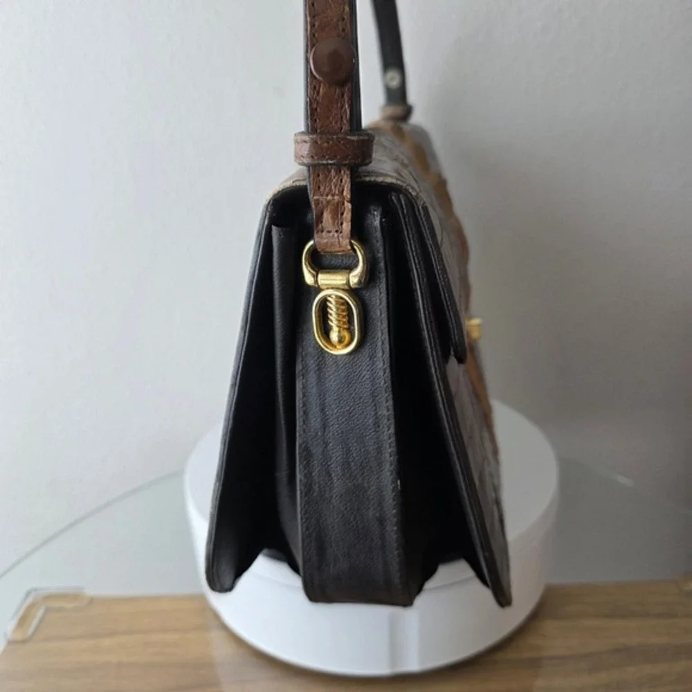 Vintage‎ Two Tone Brown Hornback Crocodile Skin Shoulder Bag Handbag - Picture 4 of 16